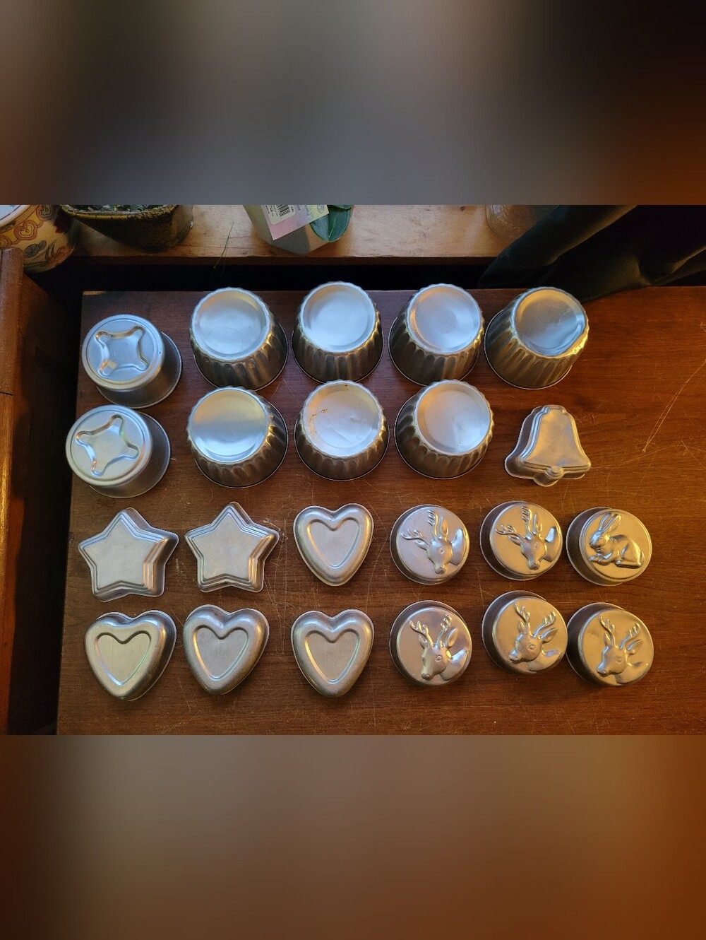 Aluminum baking or jello molds in various shapes, 22 molds.